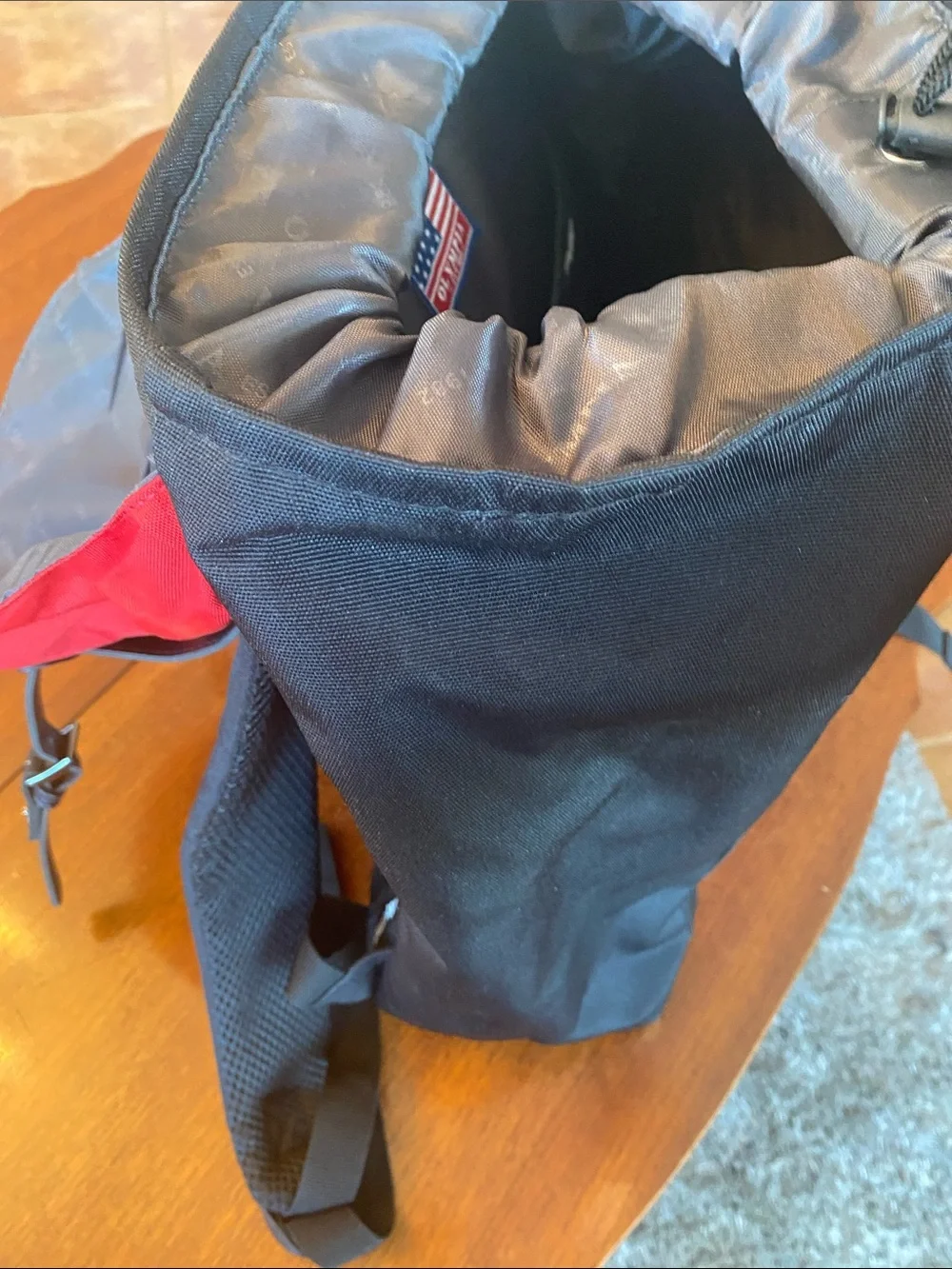 Olympia Activewear Red and Black Canvas Backpack with Front Pocket